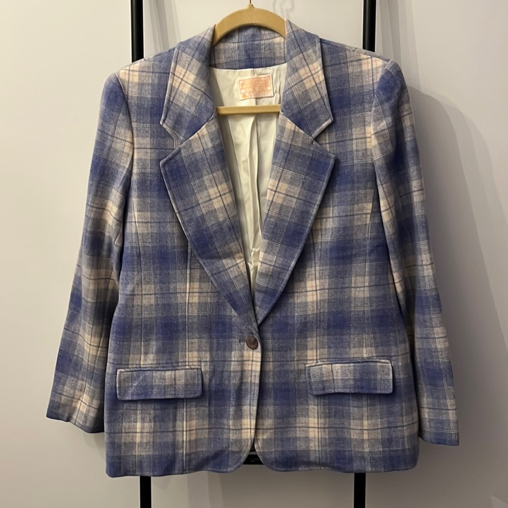 Pendleton Vintage Wool Blazer Women 14 Blue Plaid Preppy Y2K Academia Jacket